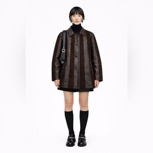 VINTAGE - Gian Mori Leather & Suede Panel Coat - Brown | Oversized